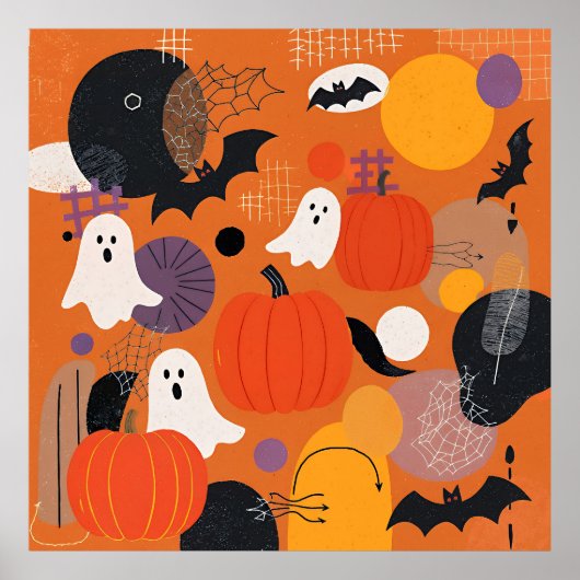 Cute Halloween Pumpkins and Ghosts ポスター (正面)