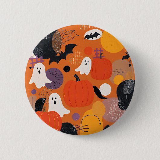 Cute Halloween Pumpkins and Ghosts 缶バッジ (正面)