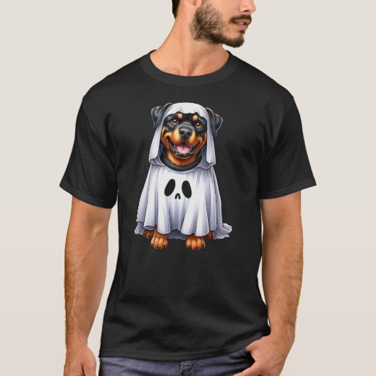 Cute Halloween Rottweiler Dog as Ghost Dog Owner D Tシャツ (正面)