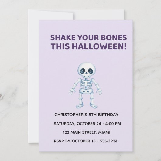 Cute Halloween Skeleton Birthday Invitation 招待状 (正面)