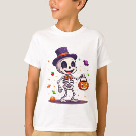 Cute halloween skeleton candy t-shirt design tシャツ
