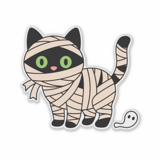 Cute Halloween Skeleton Cat Sticker シール (正面)