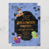 Cute Halloween Sloth, Llama, Dino Party 招待状 (正面/裏面)