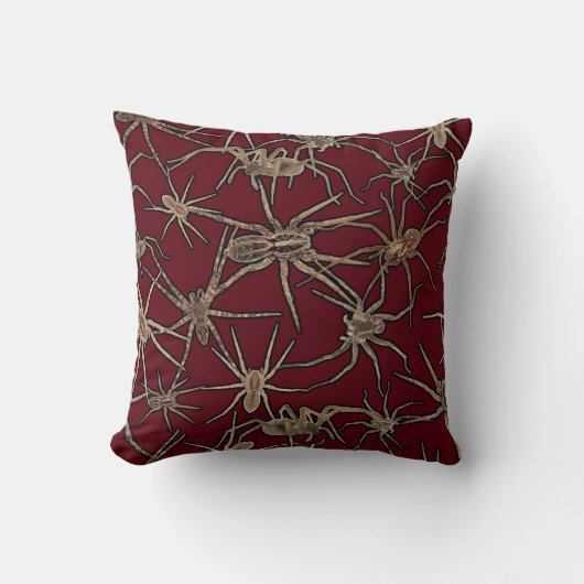 Cute Halloween Spiders on Blood Red クッション (正面)