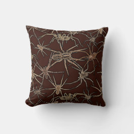Cute Halloween Spiders on Chocolate Brown クッション