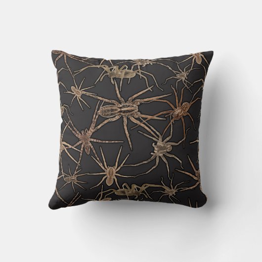 Cute Halloween Spiders on Midnight Black クッション (裏面)