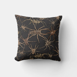 Cute Halloween Spiders on Midnight Black クッション