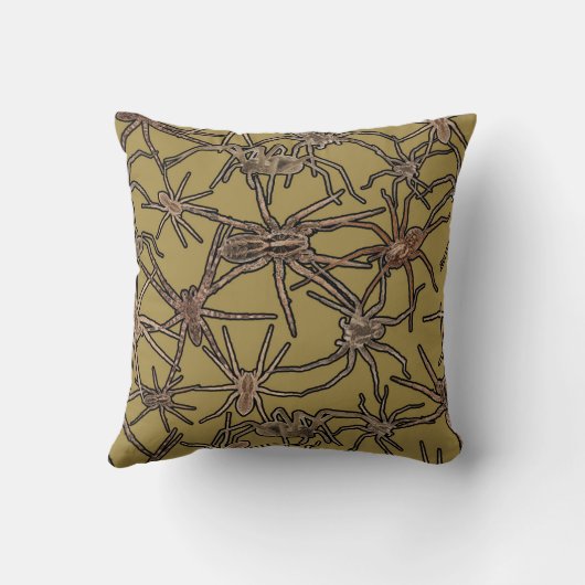 Cute Halloween Spiders on Mustard Gold クッション (裏面)