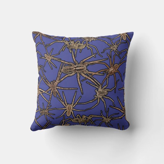 Cute Halloween Spiders on Periwinkle Blue クッション (裏面)