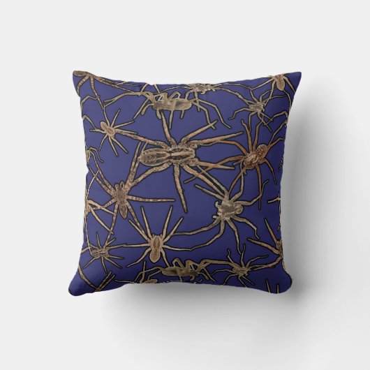 Cute Halloween Spiders on Sapphire Blue クッション (裏面)