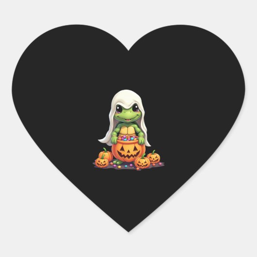 Cute Halloween Turtle Ghost with Candy (1) ハートシール (正面)