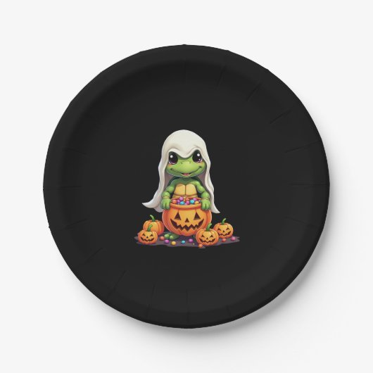 Cute Halloween Turtle Ghost with Candy (1) ペーパープレート (正面)