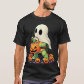 Cute Halloween Turtle Ghost with Candy (2) Tシャツ (正面)