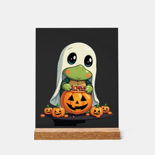 Cute Halloween Turtle Ghost with Candy (5) アクリルサイン (正面)