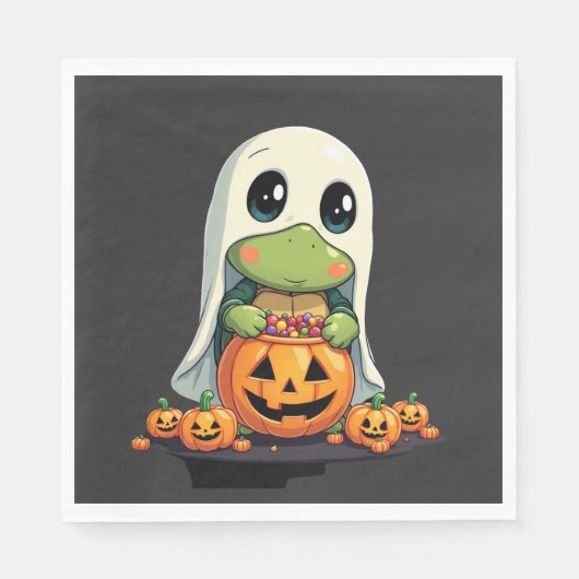 Cute Halloween Turtle Ghost with Candy (5) スタンダードランチョンナプキン (正面)