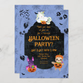 Cute Halloween Unicorn, Bat, Sloth Party 招待状 (正面/裏面)