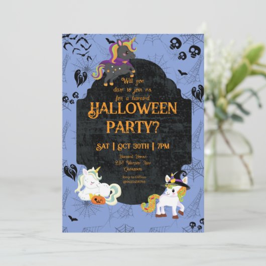 Cute Halloween Unicorns 1 Party 招待状 (スタンド正面)