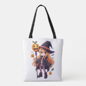 Cute Halloween Witch Anime Girl Sticker トートバッグ (裏面)