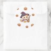 Cute Halloween Witch Cat Sticker ラウンドシール (バッグ)