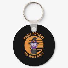 Cute Halloween Witch & Cauldron Keychain