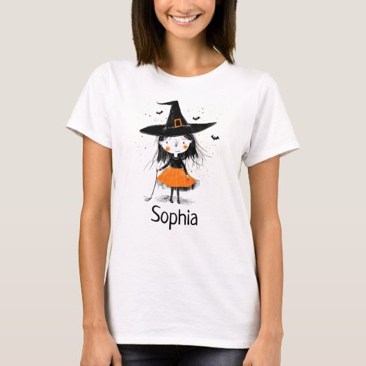Cute Halloween Witch Illustration Tシャツ (正面)