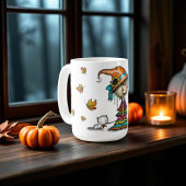 Cute Halloween Witch & Kitten with Autumn Leaves コーヒーマグカップ