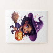 Cute Halloween Witch Puzzle – Little Girl with Pum ジグソーパズル (横)