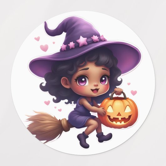 “Cute Halloween Witch Stickers – Kawaii Sorceress  ラベル (デザイン2)
