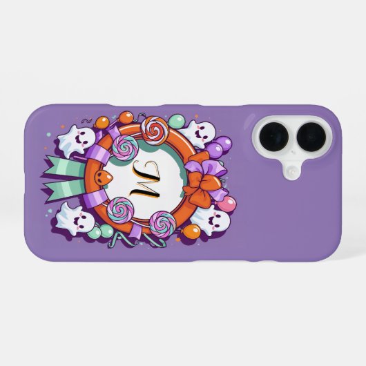 Cute Halloween Wreath with Ghosts iPhone 16ケース (裏面横)