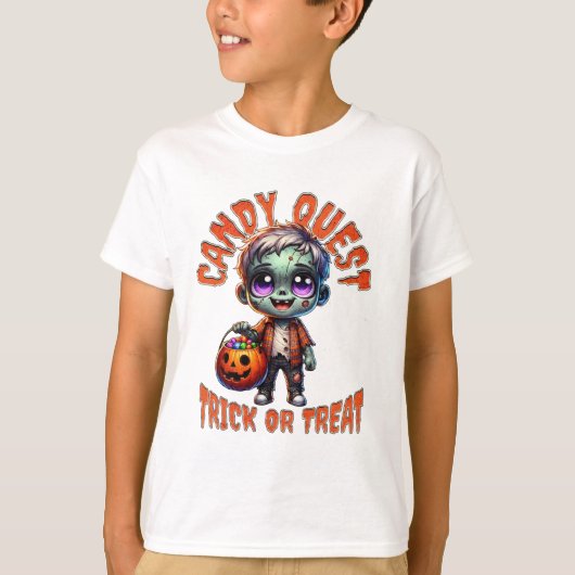 Cute Halloween Zombie Kid Candy Quest T-Shirt Tシャツ (正面)