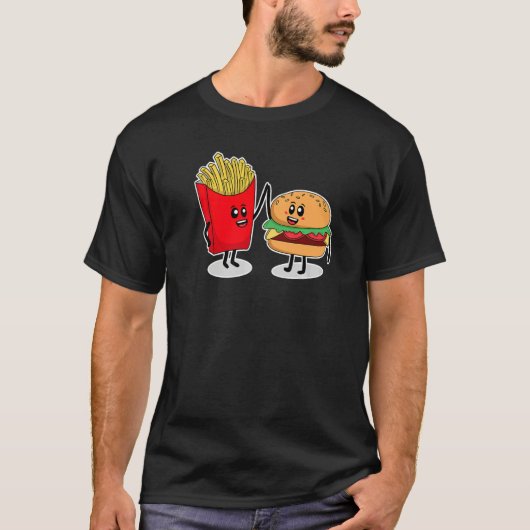 Cute Hamburger Men Women Hamburger French Fries Tシャツ (正面)