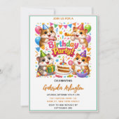 Cute Hamster Birthday Party | Kids Hamster 招待状 (正面)