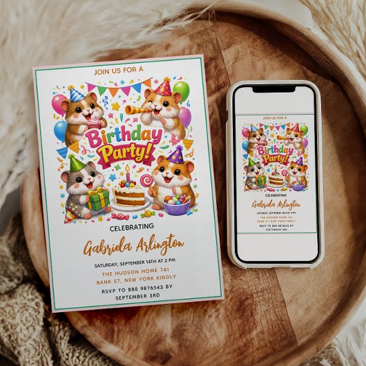 Cute Hamster Birthday Party | Kids Hamster 招待状