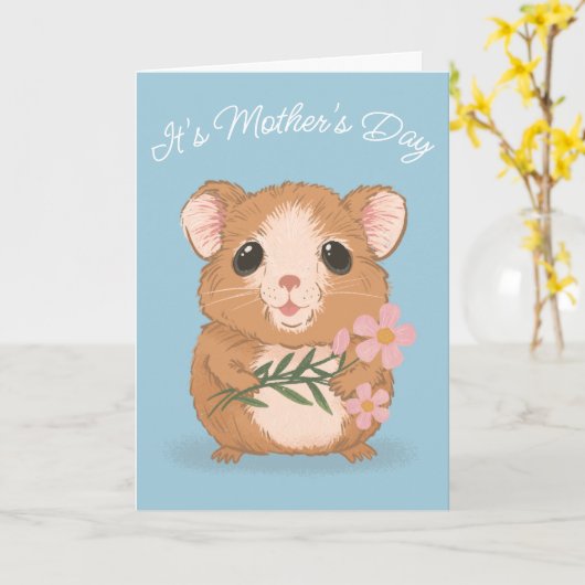 Cute Hamster Dark Humor Mother's Day Card カード (黄色い花)