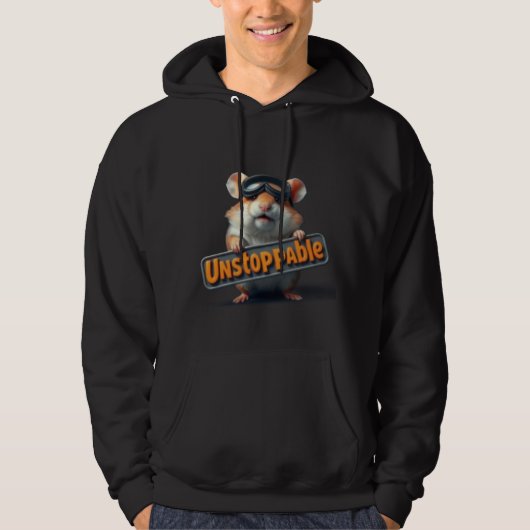 Cute Hamster Hoodie – “Unstoppable” Motivational  パーカ (正面)