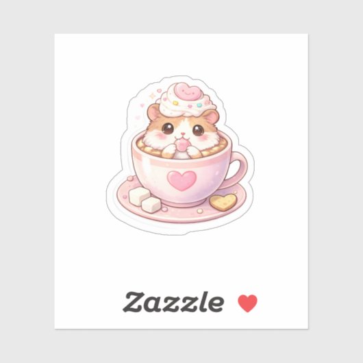 Cute Hamster in Coffee Cup Kawaii Sticker シール (シート)
