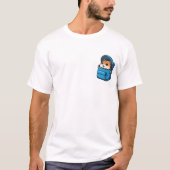 Cute Hamster Peeking Out of Blue Backpack Cartoon Tシャツ (正面)