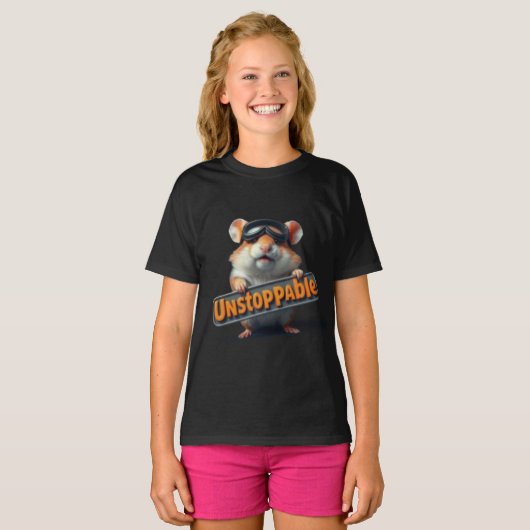 Cute Hamster “Unstoppable” – Kawaii Motivation Tシャツ (正面フル)