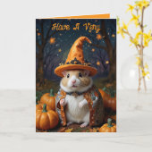 Cute Hamster Witch Halloween Greeting Card カード (黄色い花)