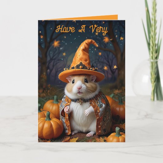 Cute Hamster Witch Halloween Greeting Card カード (正面)