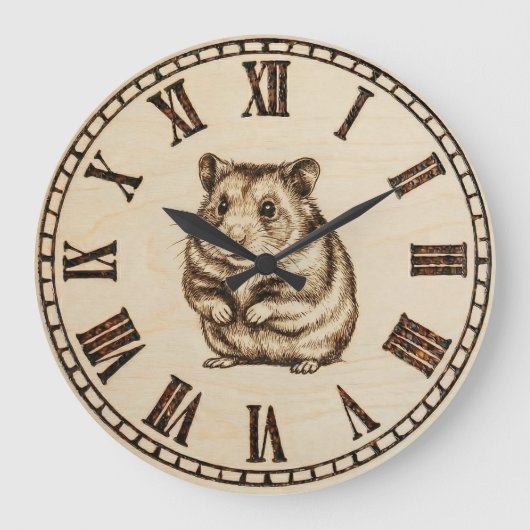 Cute Hamster Wooden Wall Clock ラージ壁時計 (正面)
