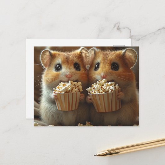 Cute Hamsters With Popcorn ポストカード (正面/裏面インサイチュ)