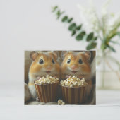 Cute Hamsters With Popcorn For movie Night ポストカード (スタンド正面)
