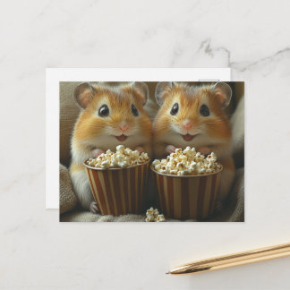 Cute Hamsters With Popcorn For movie Night ポストカード