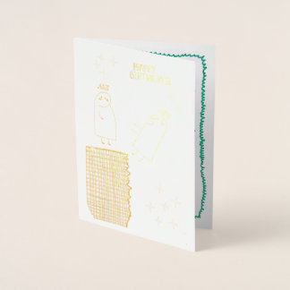 Cute Hand-Drawn Birthday Card with Dancing Friend 箔カード