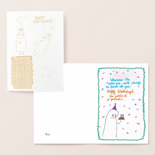 Cute Hand-Drawn Birthday Card with Dancing Friend 箔カード (ディスプレー)