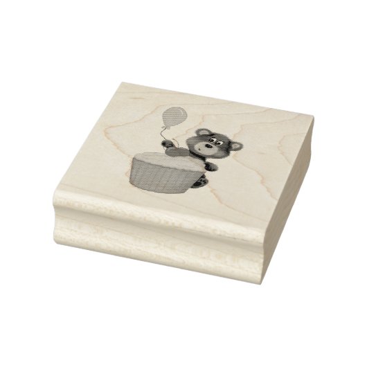 Cute Hand Drawn Brown Bear with Balloon & Cupcake  ラバースタンプ (スタンプ)