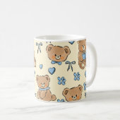 Cute Hand-drawn Brown Teddy Bears Seamless Pattern コーヒーマグカップ (正面右)