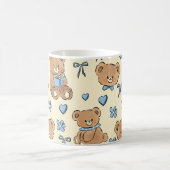 Cute Hand-drawn Brown Teddy Bears Seamless Pattern コーヒーマグカップ (中央)