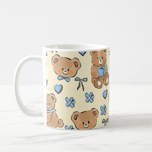 Cute Hand-drawn Brown Teddy Bears Seamless Pattern コーヒーマグカップ (左)